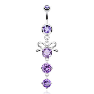Piercing Ombelico Pendente a fiocco d´argento con zirconi