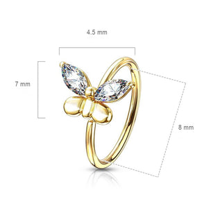 Anello Piercing Farfalla Zircone e Oro Pieghevole
