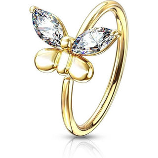 Anello Piercing Farfalla Zircone e Oro Pieghevole