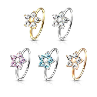 Anello Piercing Fiore di zirconi Pieghevole