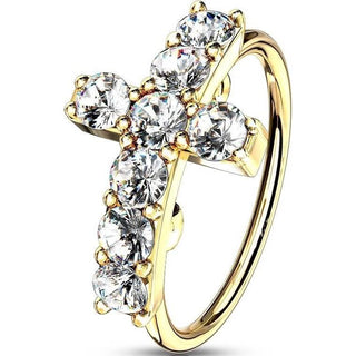 Anello Piercing Croce di zirconi Pieghevole