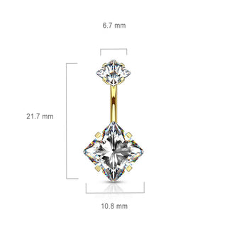 Piercing Ombelico Zircone quadrato Filettatura Interna