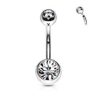 Piercing Ombelico Sfera Zirconi e Argento Filettatura Interna