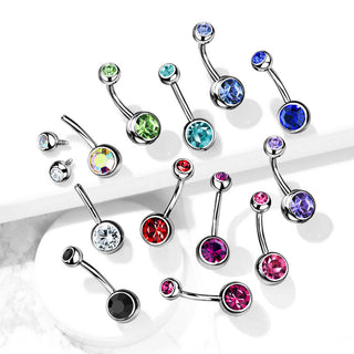 Piercing Ombelico Sfera Zirconi e Argento Filettatura Interna