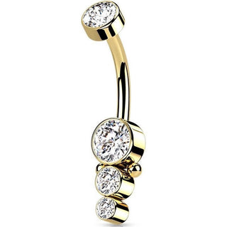Piercing Ombelico Zirconi e Oro Filettatura Interna