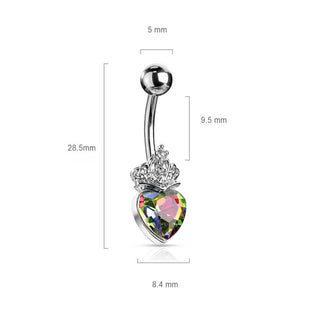Piercing Ombelico Cuore coronato argento e zirconi