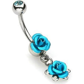 Piercing Ombelico Pendente a rosa zirconi e argento