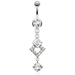 Piercing Ombelico Pendente quadrato Zircone e Argento