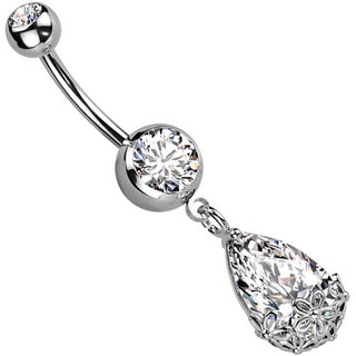 Piercing Ombelico Goccia di zircone con fiori