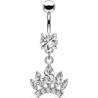 Piercing Ombelico Pendente a corona in zirconi e argento