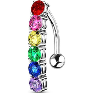 Piercing Ombelico Top Down Arcobaleno in zirconi e argento