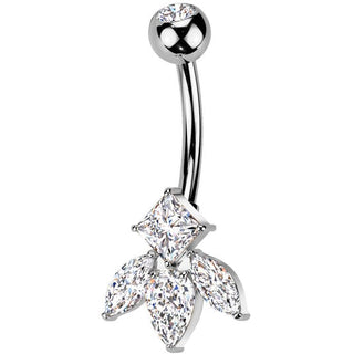 Piercing Ombelico Titanio ottone taglio marquise e taglio diamante zirconi