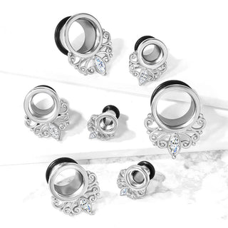 Tunnel Anello vintage d'argento con zirconi e O-Ring in silicone