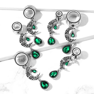 Tunnel Pendente a luna e goccia d'argento e zirconi