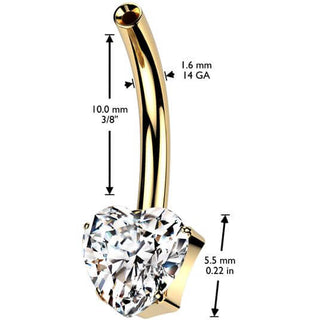 Titanio Ombelico pin cuore zircone Push-In