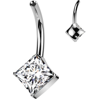 Titanio Ombelico pin quadrato zircone Push-In