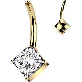 Titanio Ombelico pin quadrato zircone Push-In