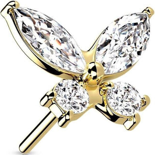 Oro 14 kt Superiore a Farfalla in zirconi Push-In