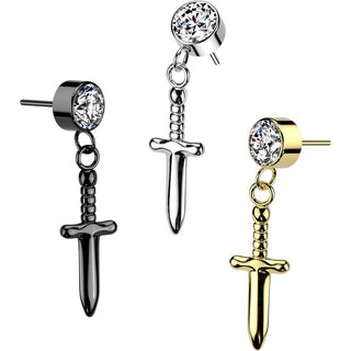 Titanio Top pendente zircone spada Push-In