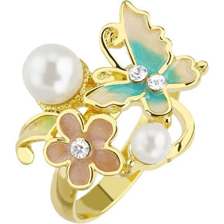 Regolabile Oro con Fiore e Farfalla con zirconi e Perline