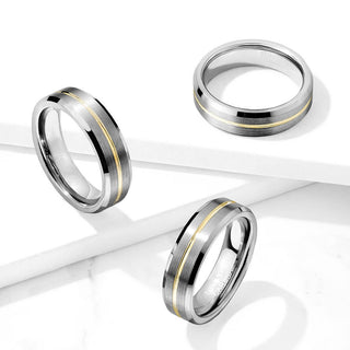 Argento spazzolato con linea oro