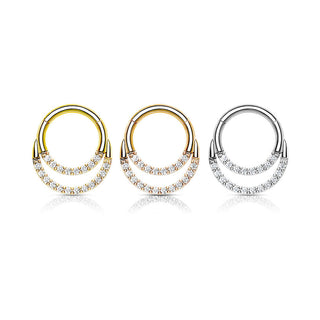 Anello Piercing Doppia linea di zirconi Clicker