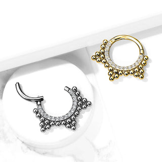 Anello Piercing Zirconi e sfere Clicker