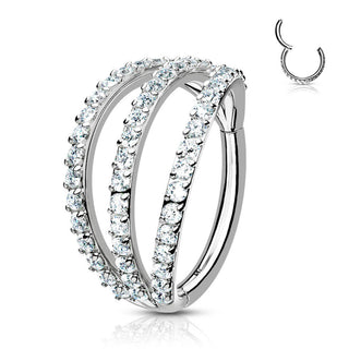 Anello Piercing Tripla linea di zirconi Clicker