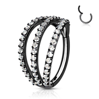 Anello Piercing Tripla linea di zirconi Clicker