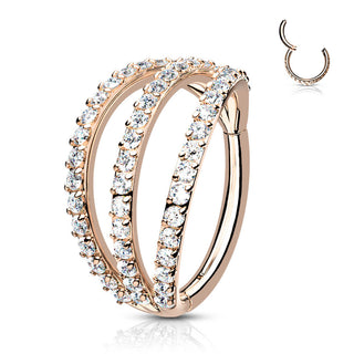 Anello Piercing Tripla linea di zirconi Clicker