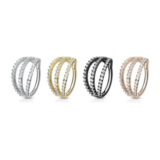Anello Piercing Tripla linea di zirconi Clicker