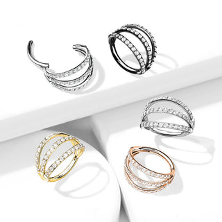 Anello Piercing Tripla linea di zirconi Clicker