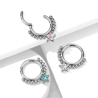 Anello Piercing Sfere argento con stella di zirconi Clicker