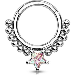 Anello Piercing Sfere argento con stella di zirconi Clicker