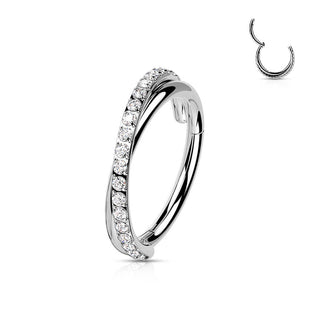 Anello Piercing Zirconi a fila incrociata Clicker