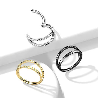 Anello Piercing Doppia linea con dentellatura a piramide Clicker