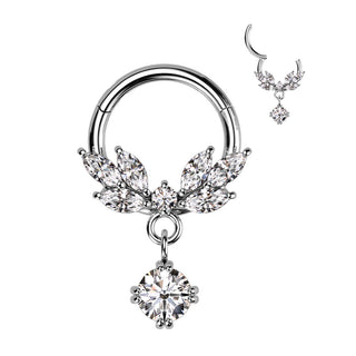 Anello Piercing Pendente a foglie di zircone Clicker