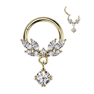 Anello Piercing Pendente a foglie di zircone Clicker