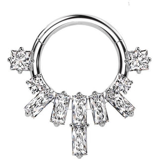 Anello Piercing Ventaglio di zirconi rettangolari Clicker