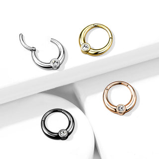 Anello Piercing Tondo con zircone Clicker
