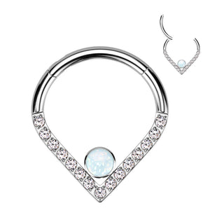 Titanio Anello Piercing Chevron argento con zircone/opale Clicker