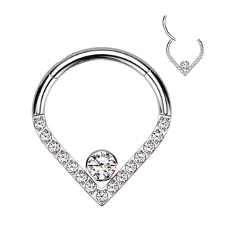 Titanio Anello Piercing Chevron argento con zircone/opale Clicker