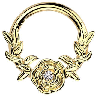 Titanio Anello Piercing Rosa e rami zircone Segment