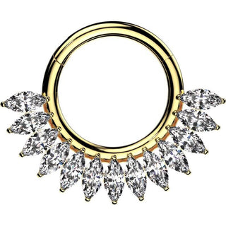 Titanio Anello Piercing Zirconi taglio marquise ventaglio Segment