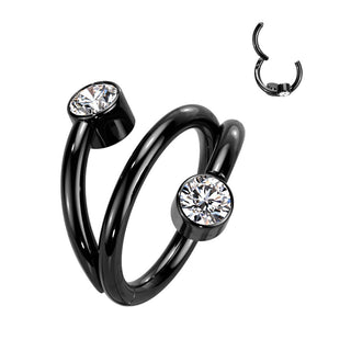 Titanio Anello Piercing Doppia linea con sfere di zircone Clicker