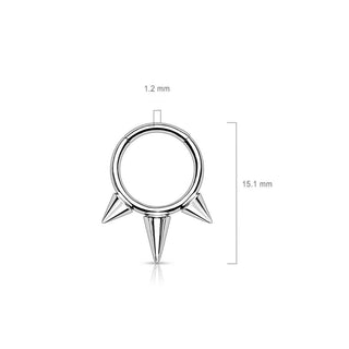 Titanio Anello Piercing 3 Borchie a punta Clicker