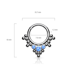 Titanio Anello Piercing Argento con motivo a sfere e opali Clicker