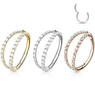 Titanio Anello Piercing Zirconi a doppia fila Clicker