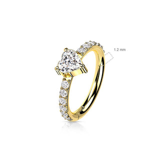 Titanio Anello Piercing Cuore di zircone Clicker
