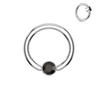Anello Piercing Cilindro argento con zircone Perla Prigioniera